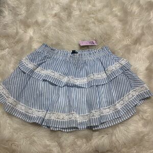 Target Blue and White Striped Mini Skirt with Lace built in shorts